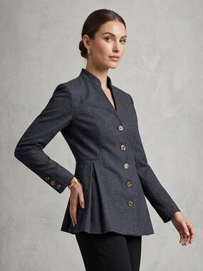 Soft Surroundings Pleated Dark Blue Women's Button-Front Jacket Size XL